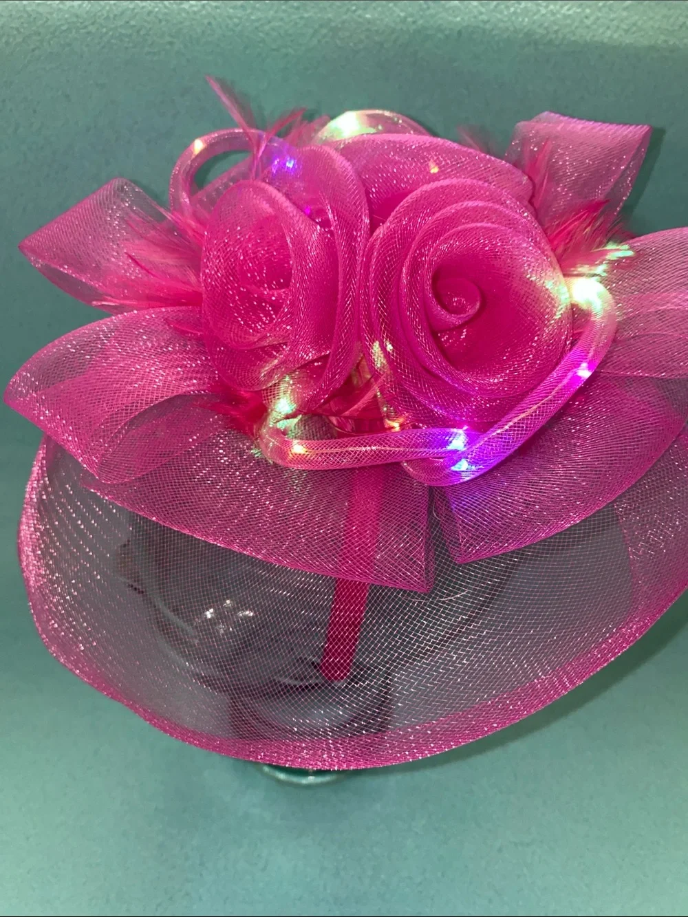 FASCINATOR light up mesh fuchsia pink headband elegant floral fun NEW size OSFA